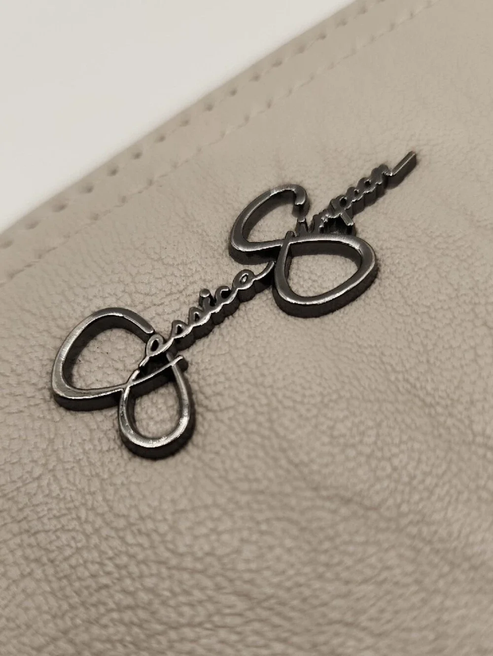 Jessica Simpson Taupe Wallet with Gunmetal Corners